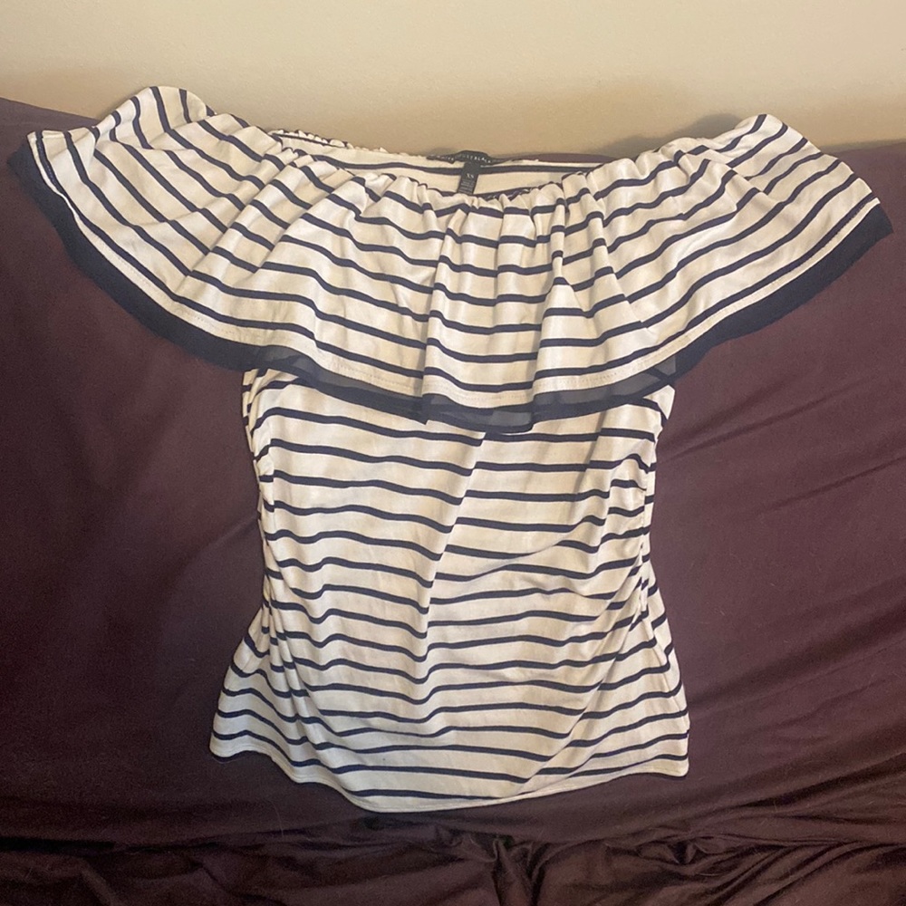 White House Black Market striped flounce top